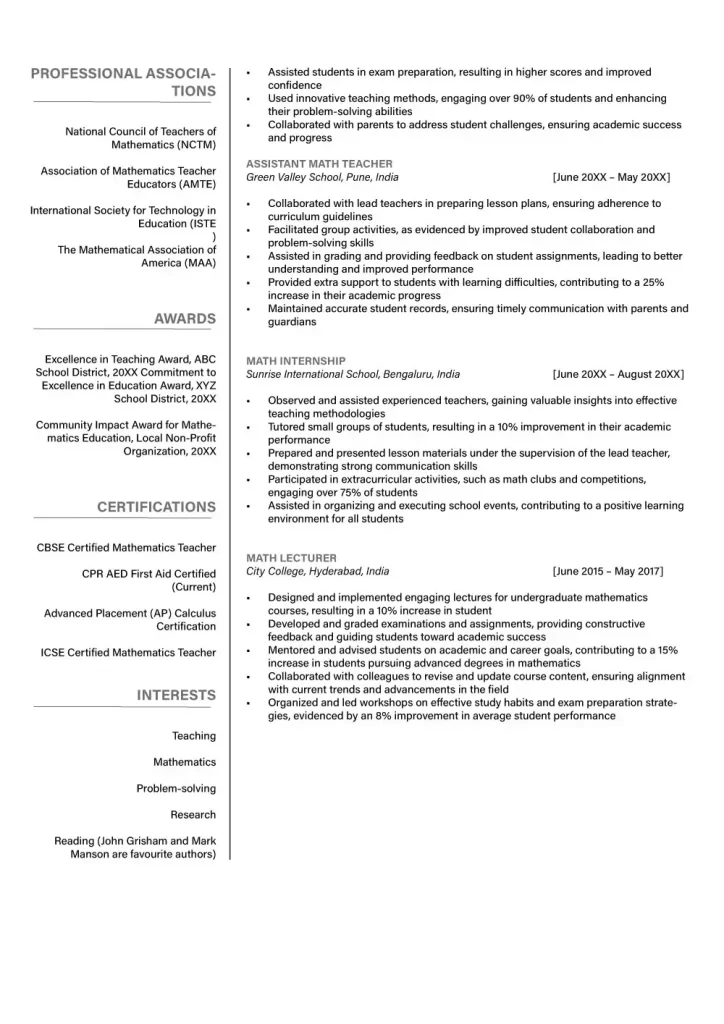 MATH TEACHER - page 2 CV