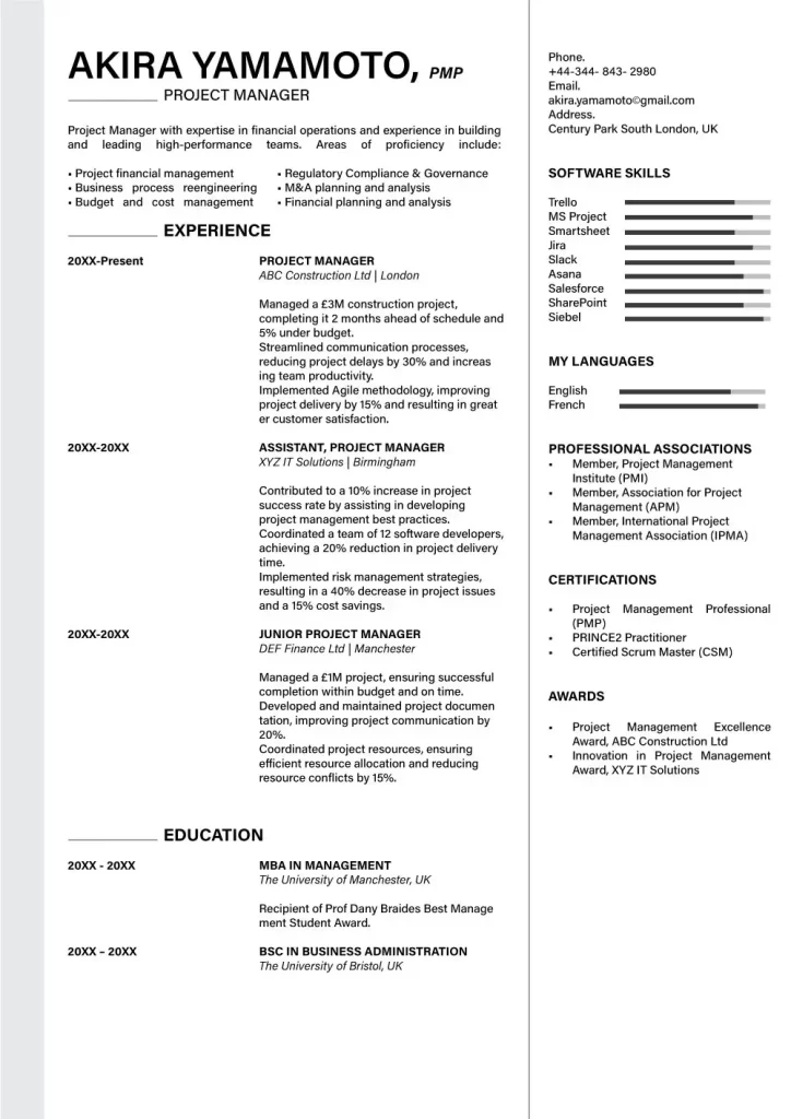 Project Manager UK CV Format -1