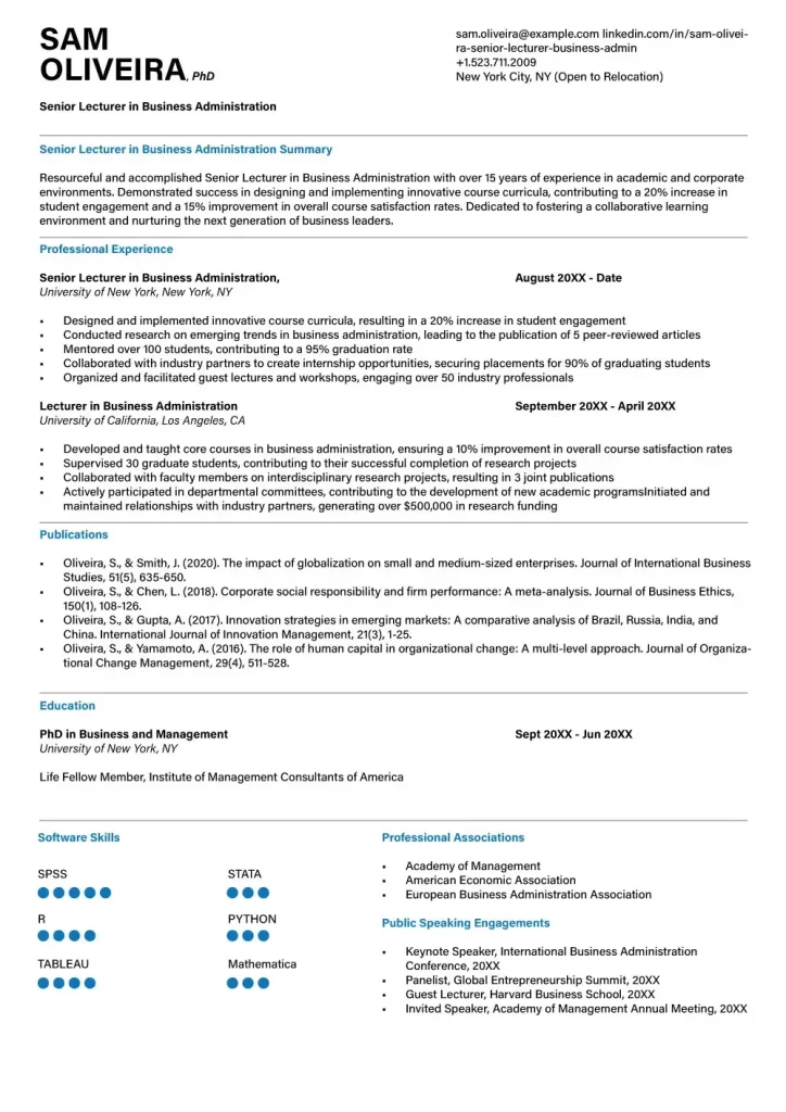 Teaching Focused Academic CV Format