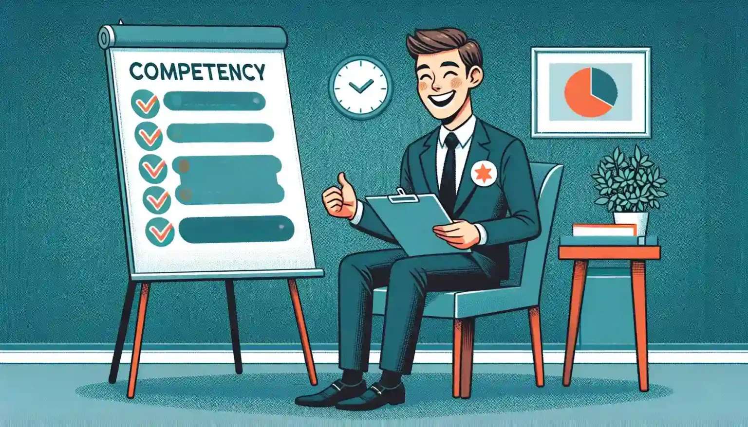 Man with clipboard shows competency-based interview questions