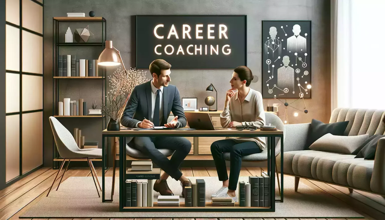 Two career coaches sitting, wondering, 'Should you hire a career coach?'