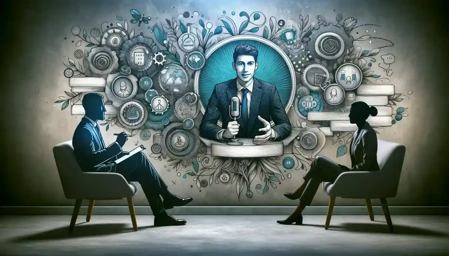 Two silhouettes facing tell me about yourself