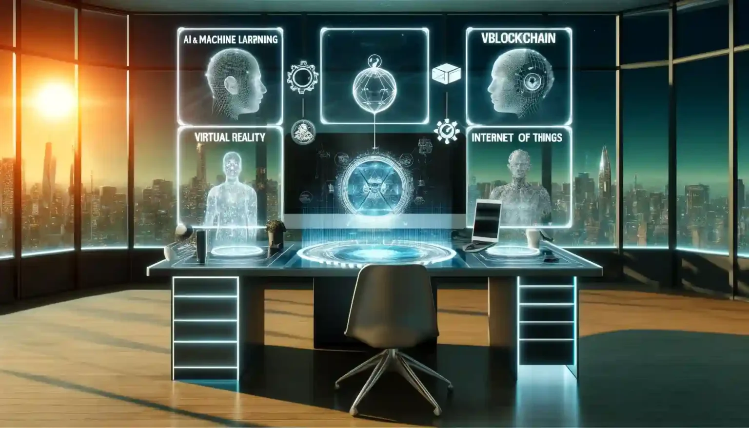 Room displaying emerging technologies on screens