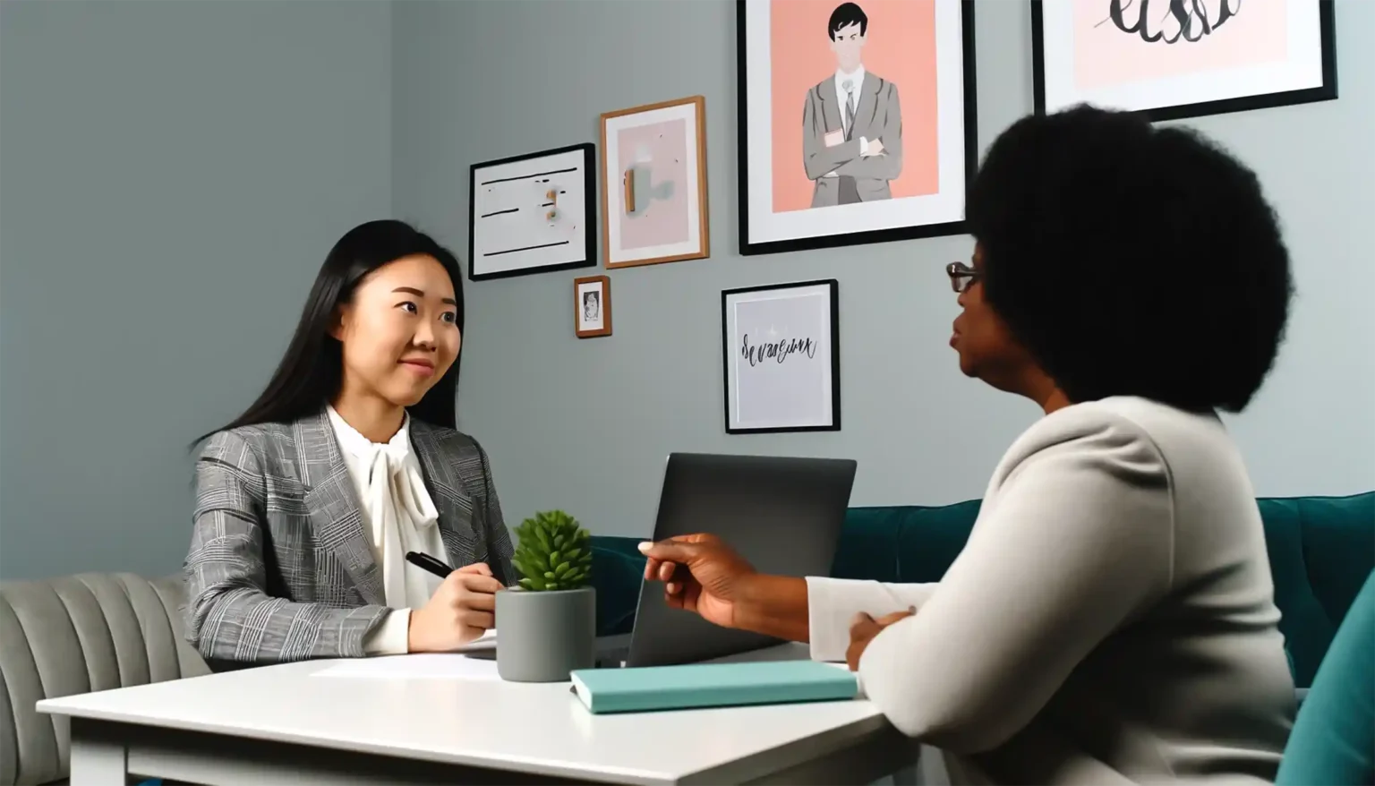 Two women having a job interview conversation