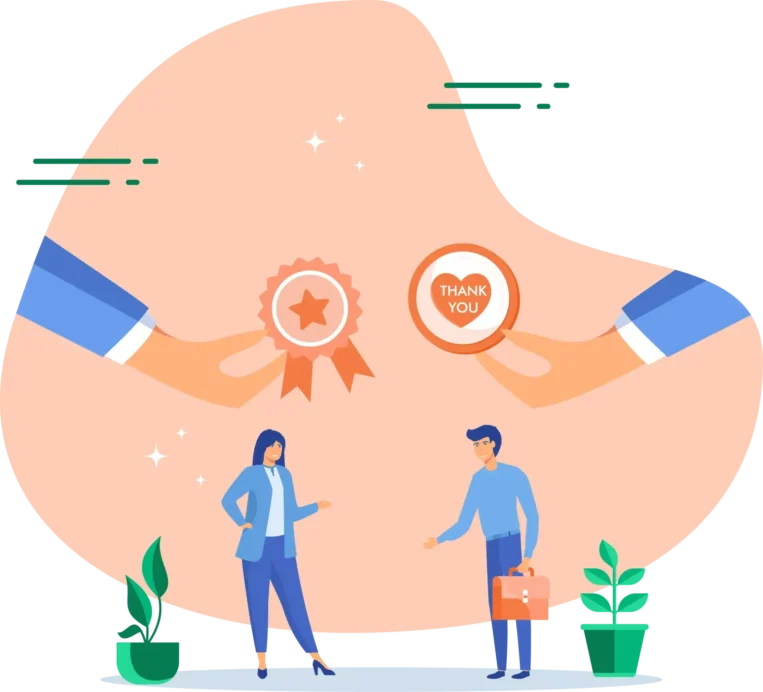 Two cartoon characters standing and chatting