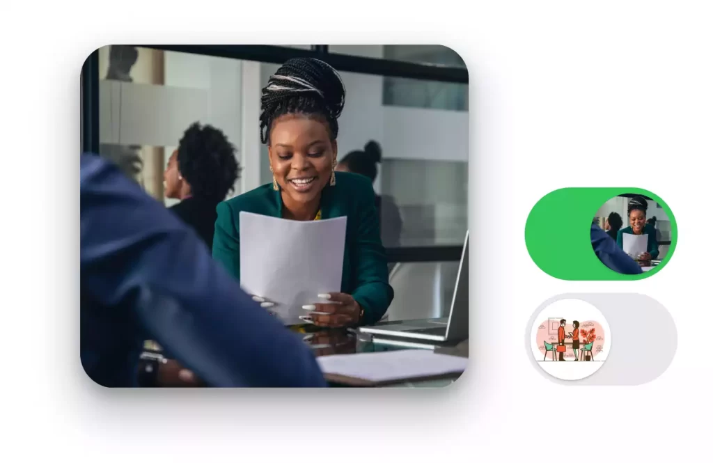 A black lady in braids is holding a paper