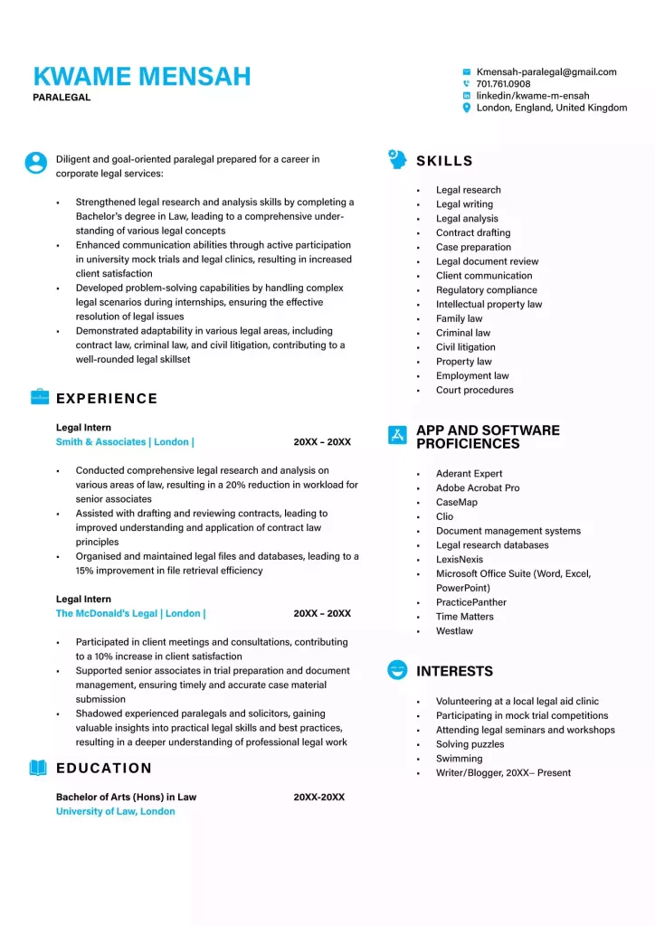 Paralegal UK CV WITH No Experience