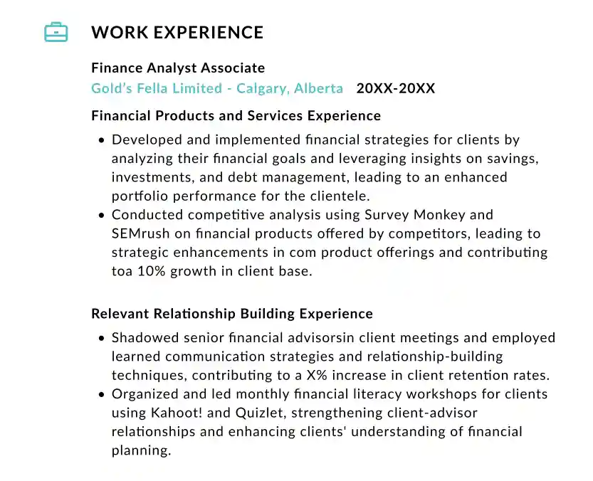 Resume accomplishments in work experience section