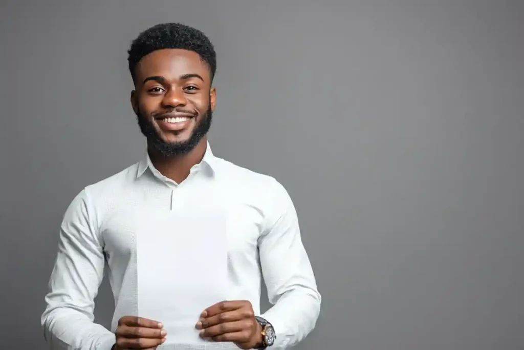 Image of a black professional man holding a paper - How to write a cover letter in Nigeria