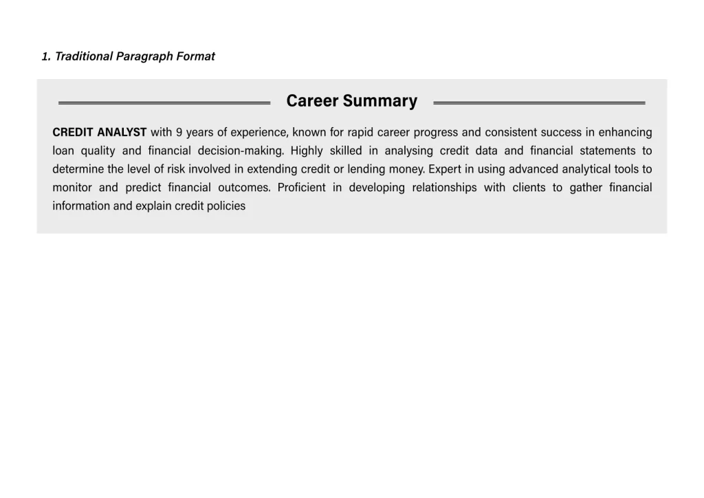 Traditional format of Career SUMMARY-1