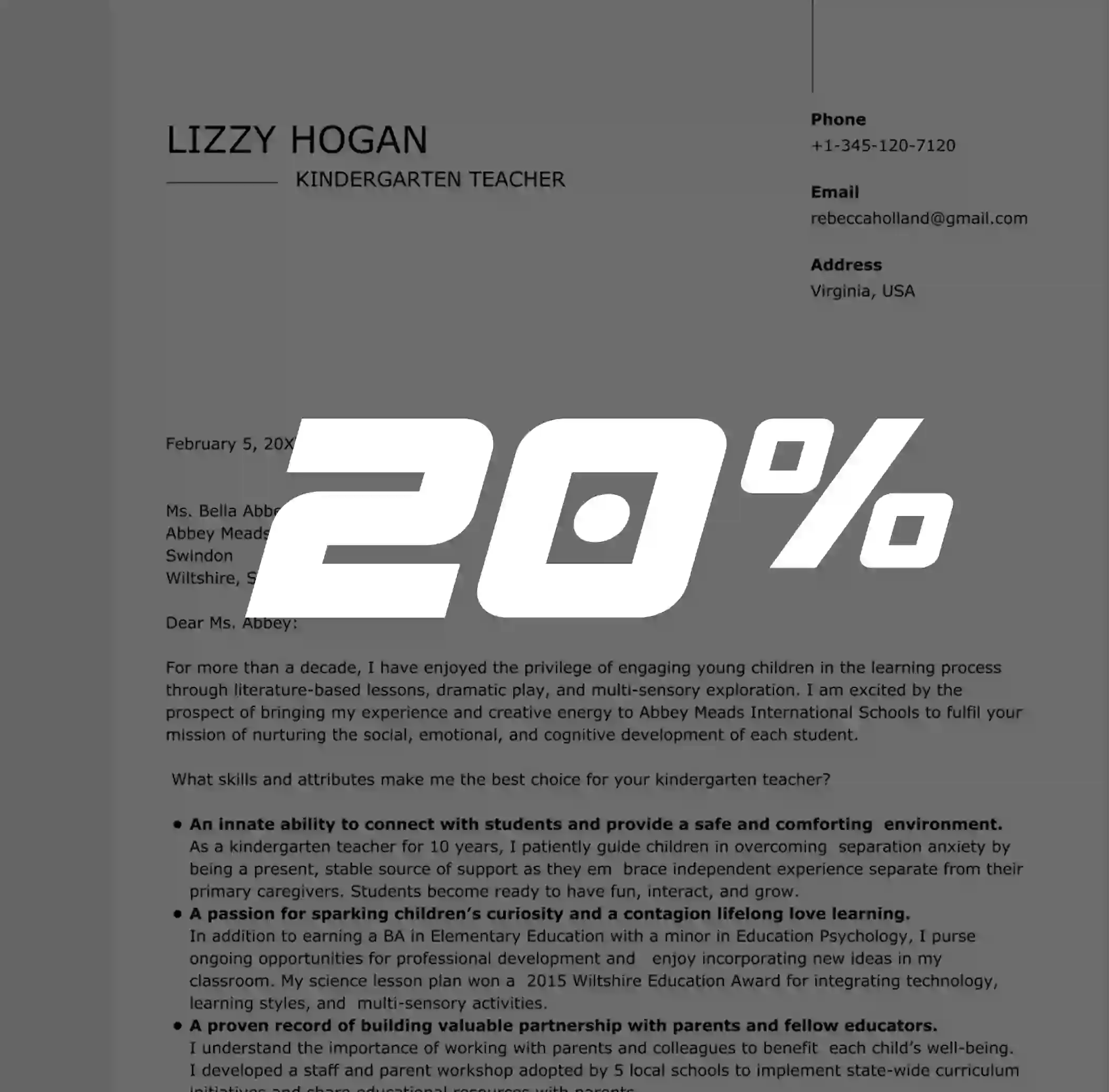 20 percent of applications - no cover letter