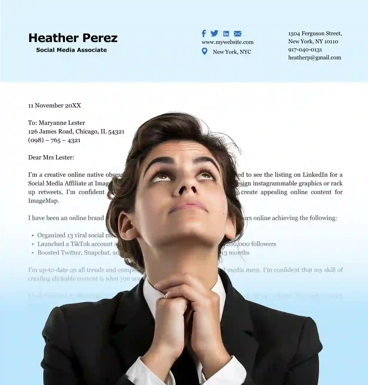 Cover letter template - woman looking up