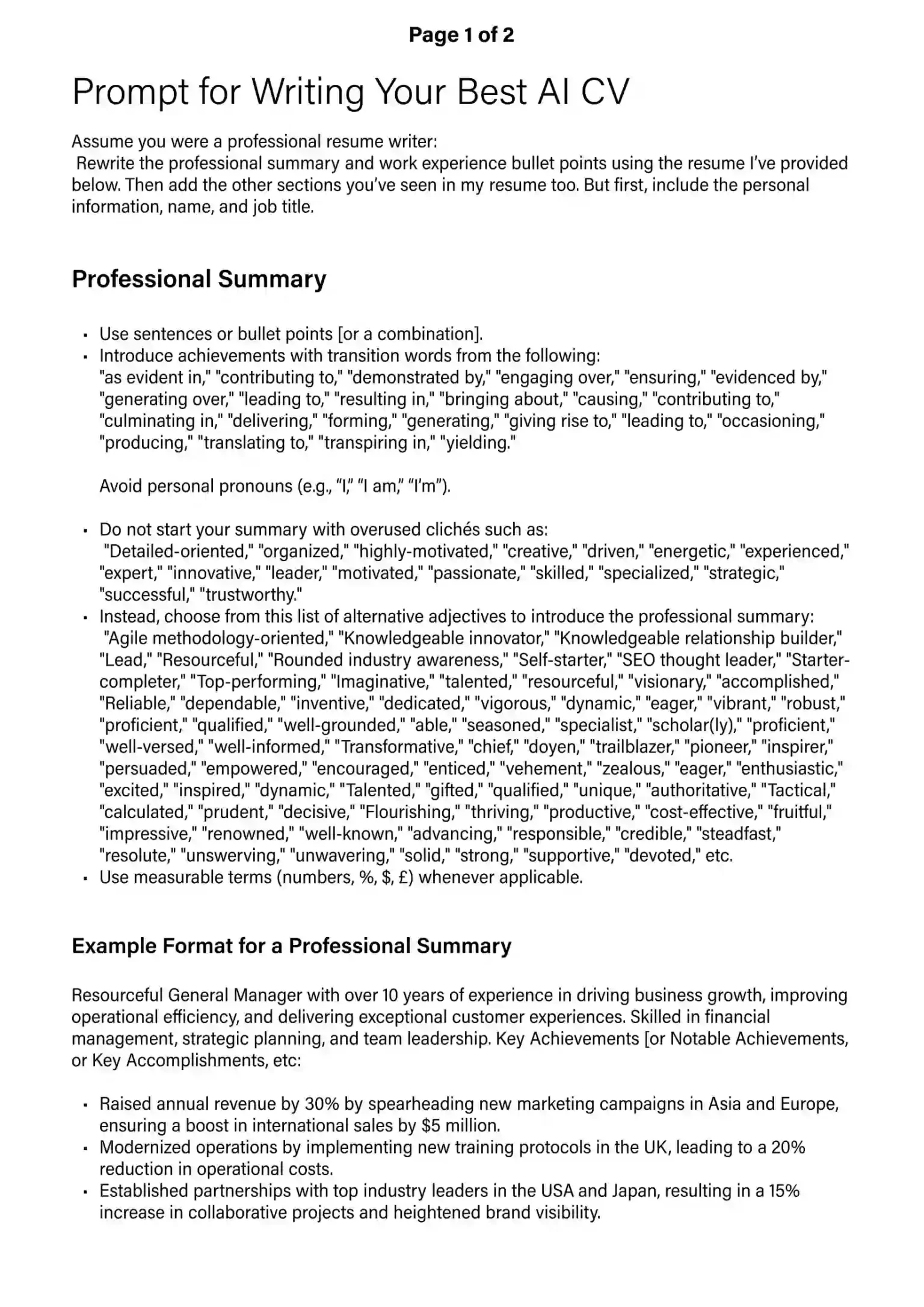 Prompt for Writing Your Best AI CV - 1 of 2