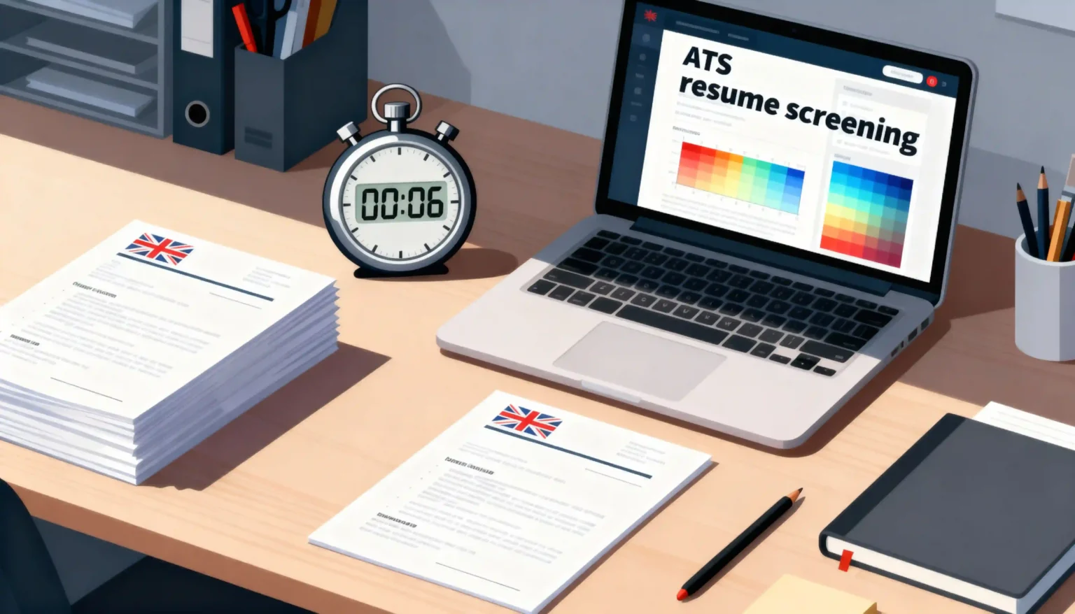 ATS screen beside UK CVs, professionally written resume