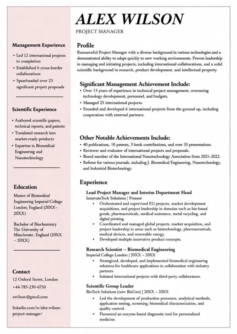 CV Format (12 Best Samples and Proven Formatting Tips You’ll Love) 14 Chronological UK CV Template Example