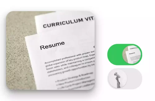 Resume and CURRICULUM VIT written on a canva