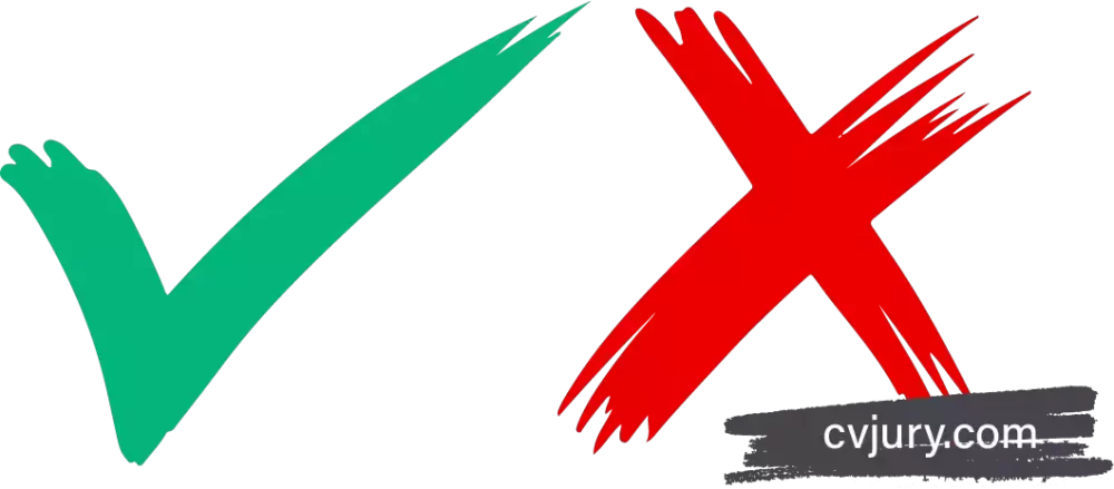 A green and red tick and X mark