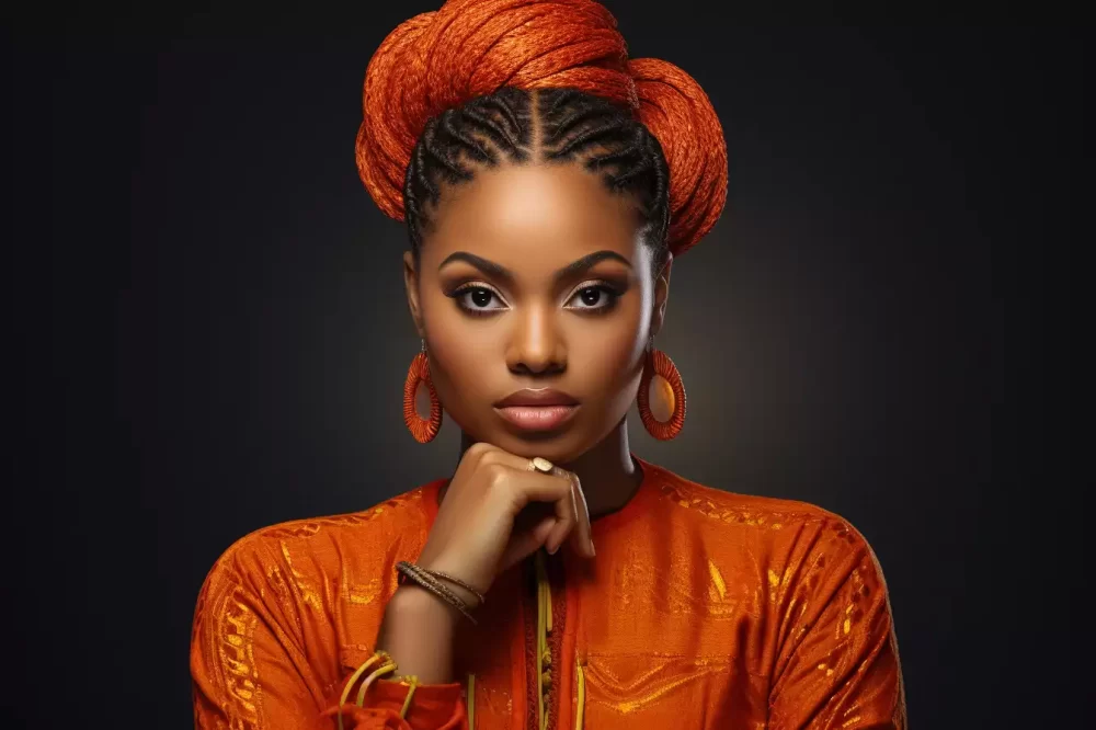 African business woman with mixed gold and black braids